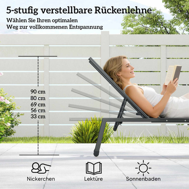Ensemble de bain de soleil réglable 2 pièces avec table d'appoint, gris