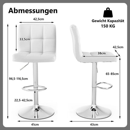 Tabourets de bar pivotants réglables (2 pièces), revêtement en similicuir blanc