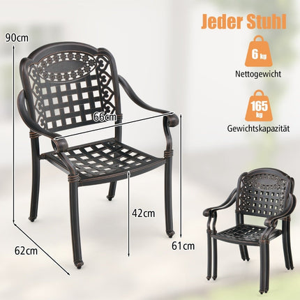 2er-Set stapelbare Gartenstühle aus Aluminium mit Armlehnen