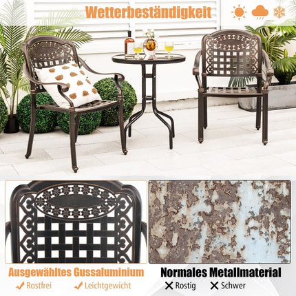 2er-Set stapelbare Gartenstühle aus Aluminium mit Armlehnen