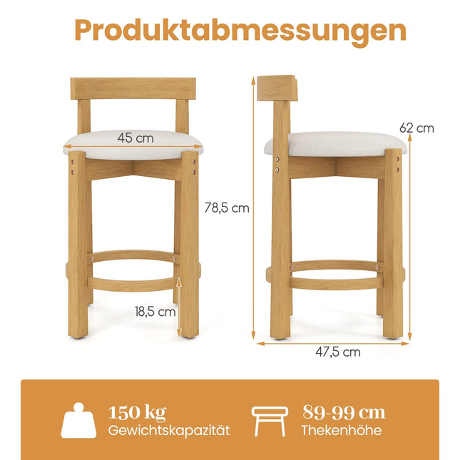 Ensemble de 2 tabourets de bar, en bois, hauteur d'assise 62 cm, naturel