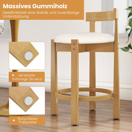 Ensemble de 2 tabourets de bar, en bois, hauteur d'assise 62 cm, naturel