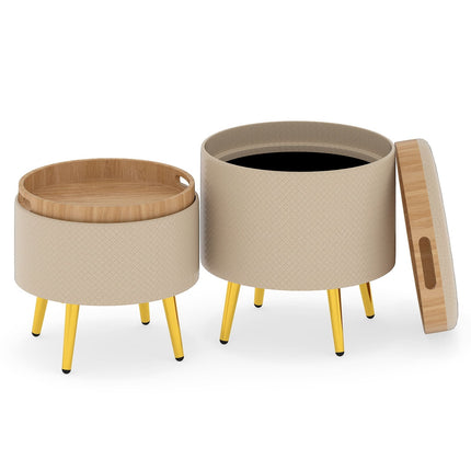 Ensemble de 2 poufs de rangement en similicuir beige