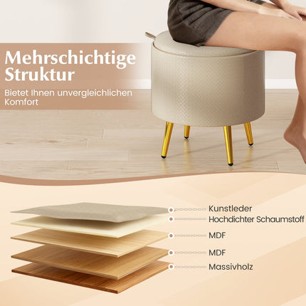 Ensemble de 2 poufs de rangement en similicuir beige