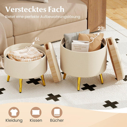 Ensemble de 2 poufs de rangement en similicuir beige