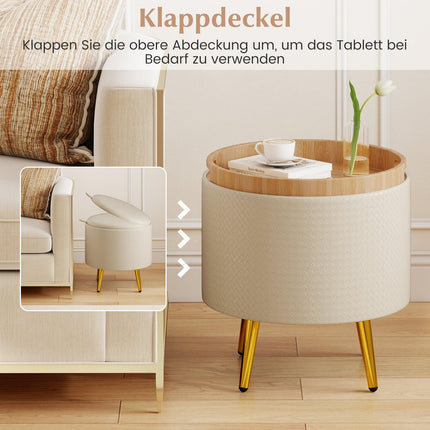 Ensemble de 2 poufs de rangement en similicuir beige