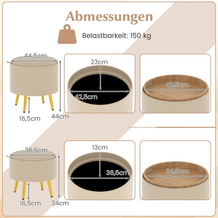 Ensemble de 2 poufs de rangement en similicuir beige
