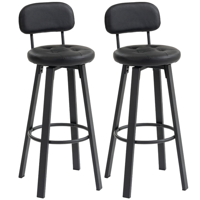 Tabourets de bar pivotants en similicuir noir (2 pièces), avec repose-pieds