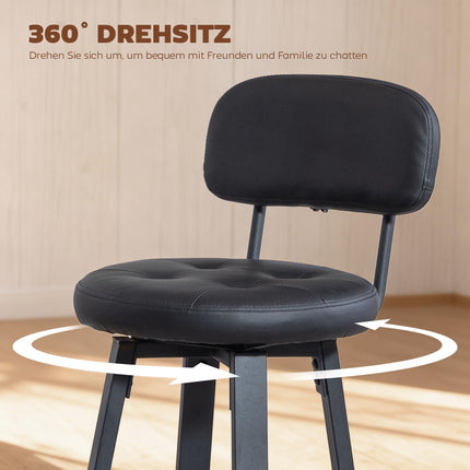 2-teilige Barhocker aus schwarzem Kunstleder, drehbar, Fußstütze