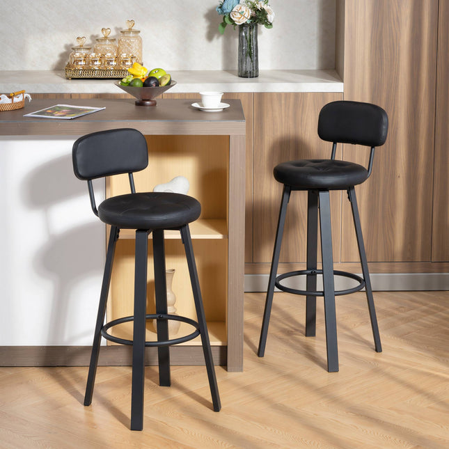 Tabourets de bar pivotants en similicuir noir (2 pièces), avec repose-pieds