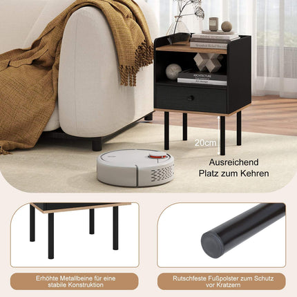 Ensemble de 2 tables de chevet noires avec tiroir et étagère