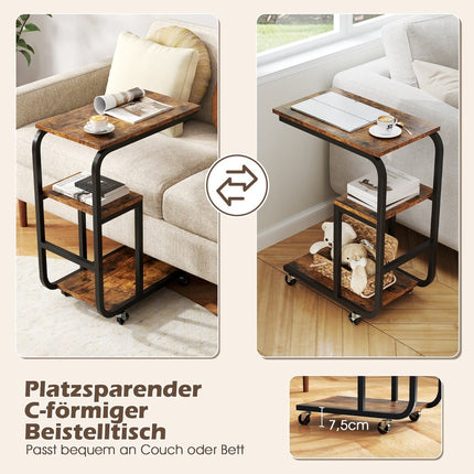 Ensemble de 2 tables d'appoint gigognes en forme de C avec roulettes
