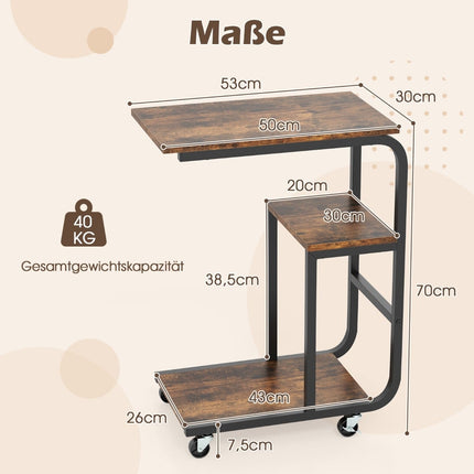 Ensemble de 2 tables d'appoint gigognes en forme de C avec roulettes
