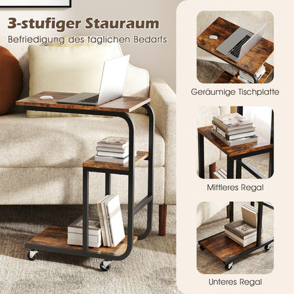 Ensemble de 2 tables d'appoint gigognes en forme de C avec roulettes