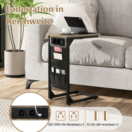 Ensemble de 2 tables d'appoint en forme de C avec station de recharge