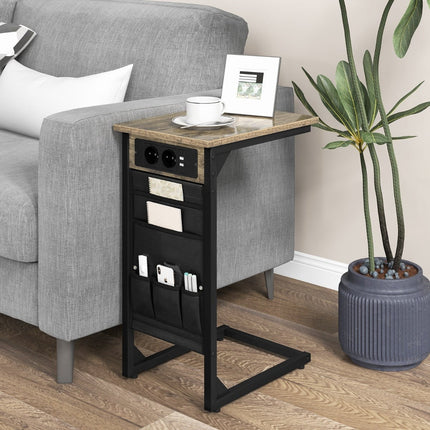 Ensemble de 2 tables d'appoint en forme de C avec station de recharge