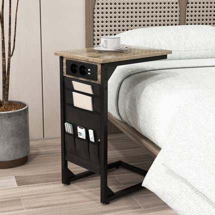 Ensemble de 2 tables d'appoint en forme de C avec station de recharge
