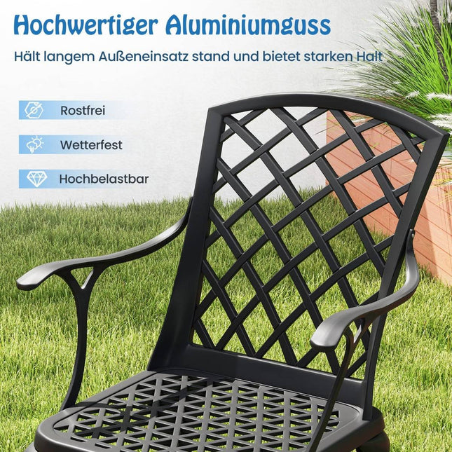 2-teilige Terrassenstühle aus Aluminiumguss, Schwarz, wetterfest