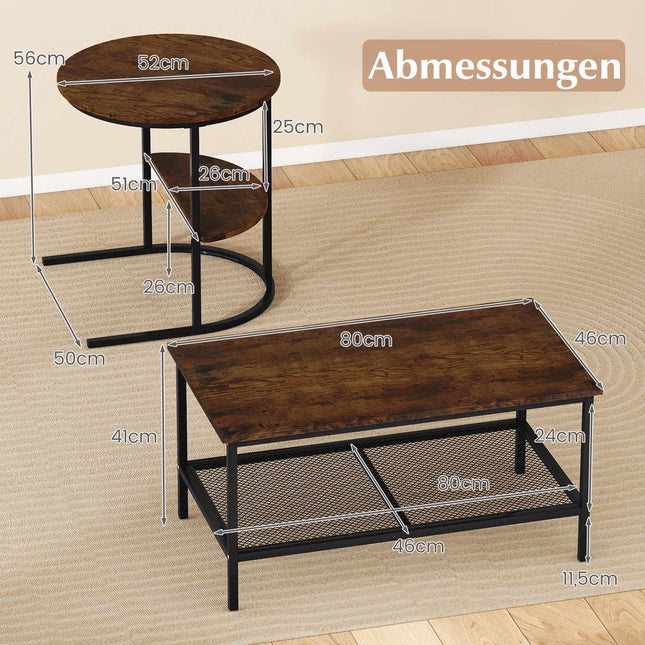 Ensemble de 2 tables basses avec plateaux en imitation marbre, marron