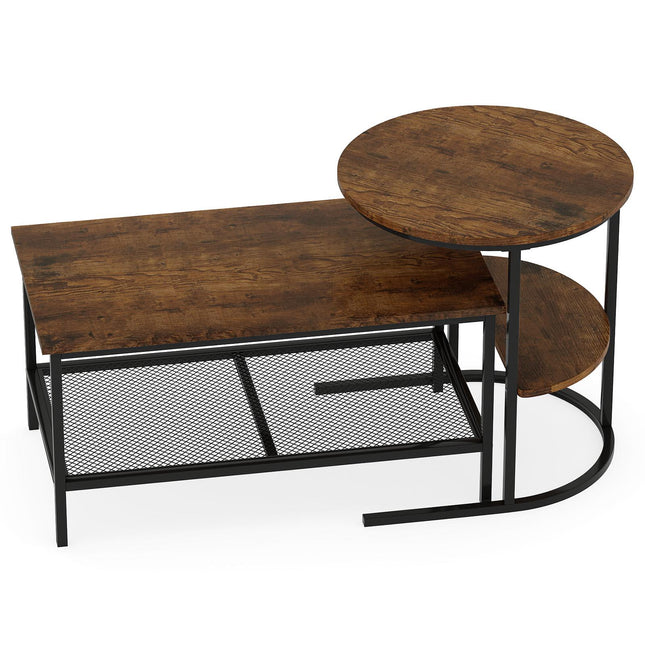 Ensemble de 2 tables basses avec plateaux en imitation marbre, marron