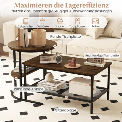 2-teiliges Couchtisch-Set mit Kunstmarmorplatten, Braun