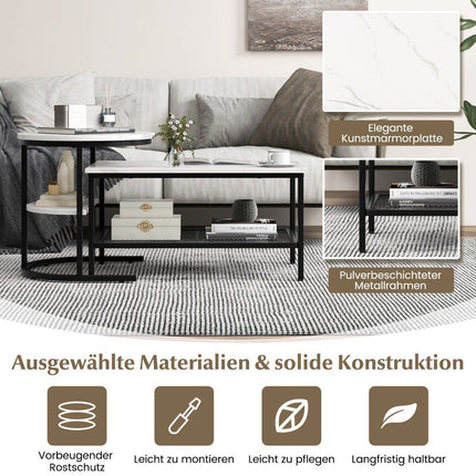 2-teiliges Couchtisch-Set mit Kunstmarmorplatten