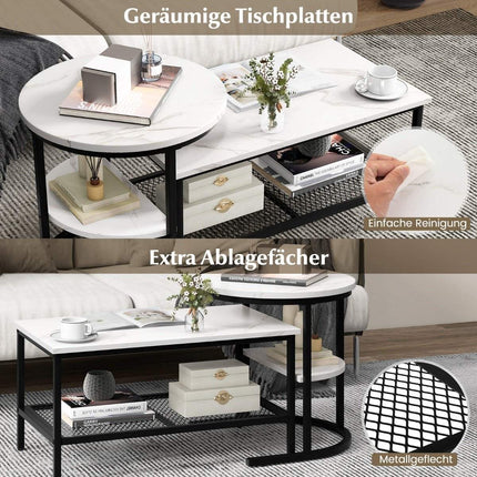 2-teiliges Couchtisch-Set mit Kunstmarmorplatten
