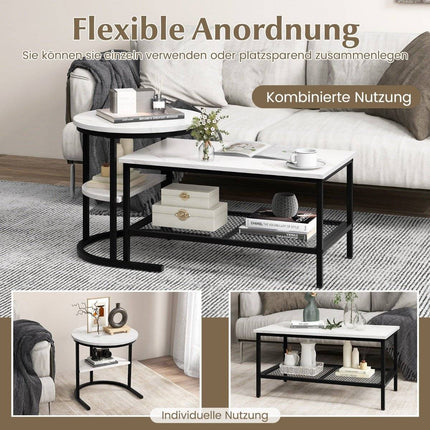 2-teiliges Couchtisch-Set mit Kunstmarmorplatten