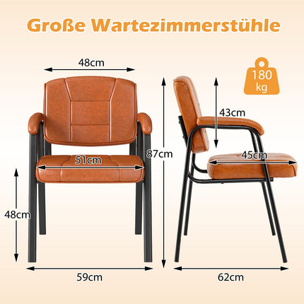 Ensemble de 2 chaises de conférence avec accoudoirs rembourrés, marron