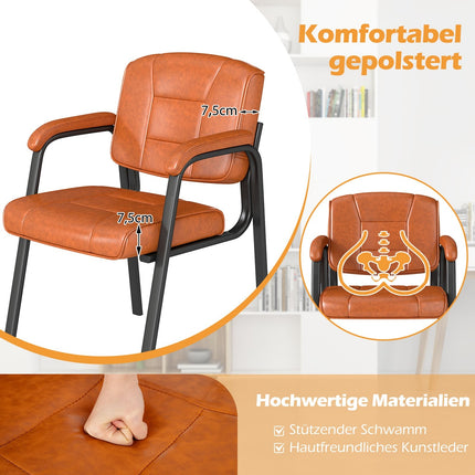 Ensemble de 2 chaises de conférence avec accoudoirs rembourrés, marron