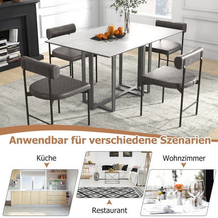2er-Set Esszimmerstühle, PVC-Leder Grau, gepolsterte Rückenlehne