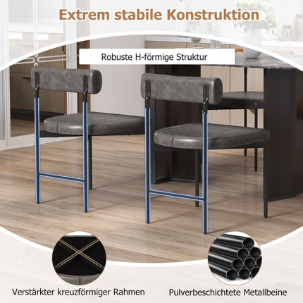2er-Set Esszimmerstühle, PVC-Leder Grau, gepolsterte Rückenlehne