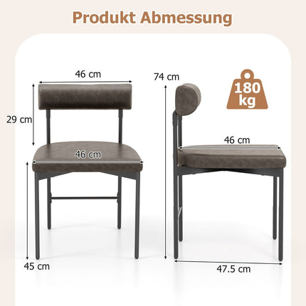 2er-Set Esszimmerstühle, PVC-Leder Grau, gepolsterte Rückenlehne