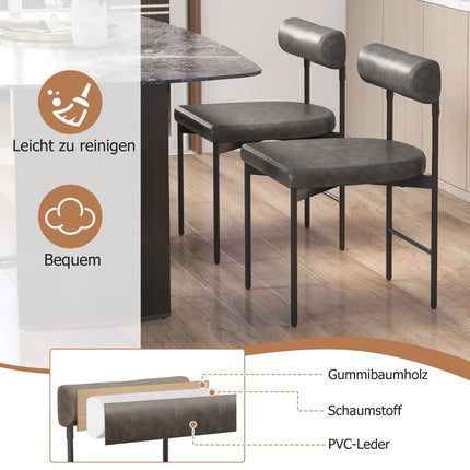 2er-Set Esszimmerstühle, PVC-Leder Grau, gepolsterte Rückenlehne