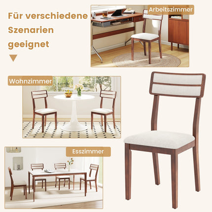 2er-Set Esszimmerstühle, gepolsterter Sitz, Beine aus Kautschukholz