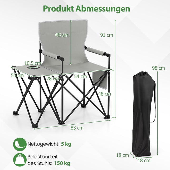 2-teiliges Klappstrandstuhl-Set mit verstellbarer Rückenlehne