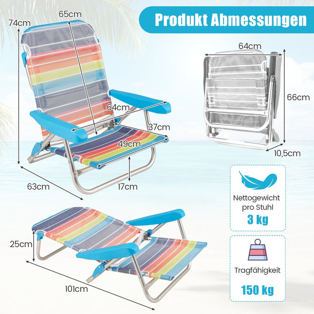2er-Set klappbare Strandstühle mit verstellbarer Rückenlehne