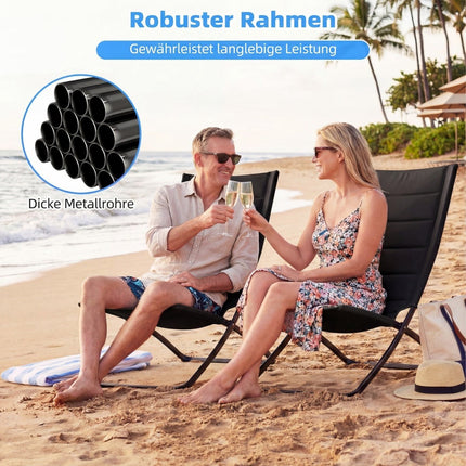 2-teilige klappbare Strandstühle mit gepolsterten Sitzen, Schwarz