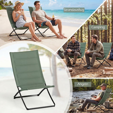 Chaises de plage pliantes 2 pièces avec sièges rembourrés, vertes