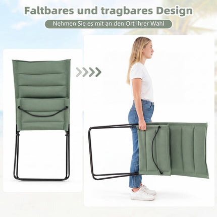 Chaises de plage pliantes 2 pièces avec sièges rembourrés, vertes
