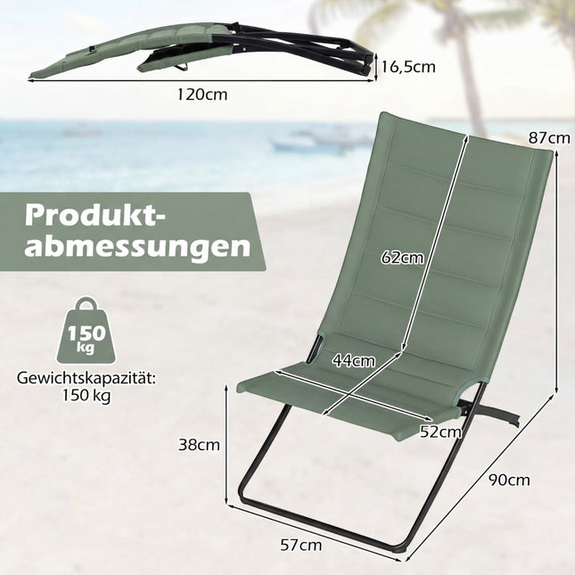 2er-Set klappbare Strandstühle mit gepolsterten Sitzen, Grün