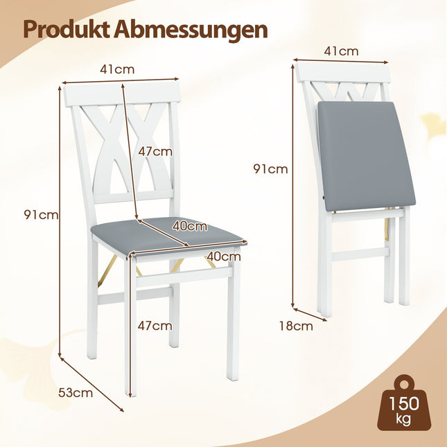 2er-Set klappbare Esszimmerstühle, gepolsterte Sitzfläche, Weiß