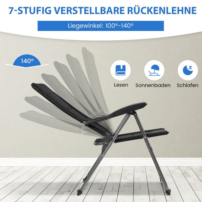 2-teilige Klapp-Terrassenstühle, verstellbare Rückenlehne, Schwarz