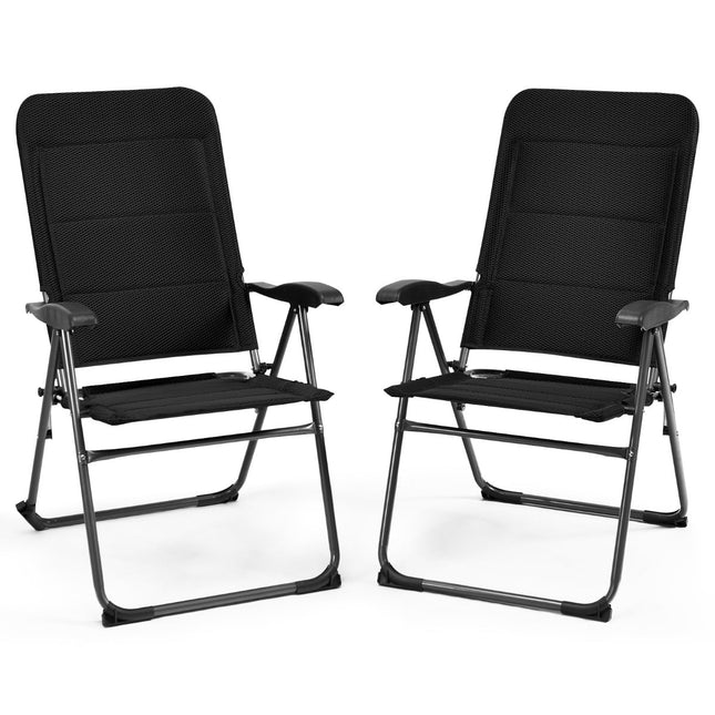 2-teilige Klapp-Terrassenstühle, verstellbare Rückenlehne, Schwarz