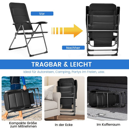 2-teilige Klapp-Terrassenstühle, verstellbare Rückenlehne, Schwarz