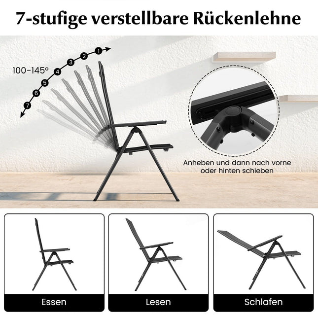 2-teilige klappbare Terrassenstühle, verstellbare Rückenlehne, Schwarz