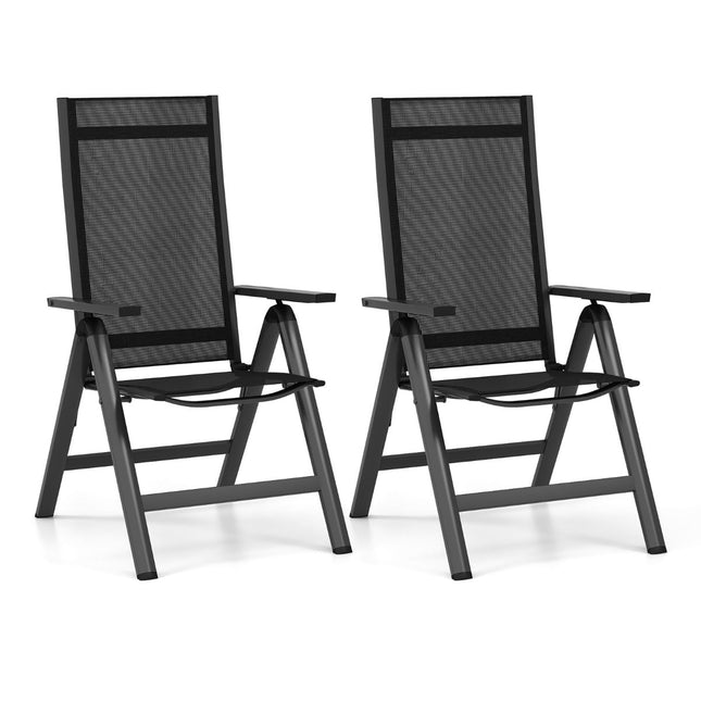 2-teilige klappbare Terrassenstühle, verstellbare Rückenlehne, Schwarz