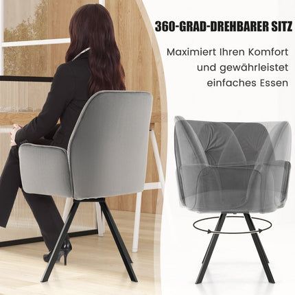 Chaises de salle à manger pivotantes en velours gris (2 pièces), pieds en métal