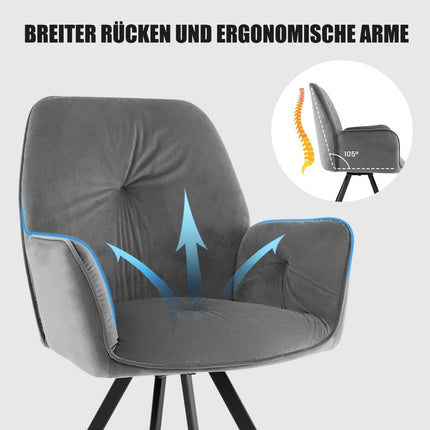 Chaises de salle à manger pivotantes en velours gris (2 pièces), pieds en métal