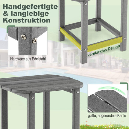 2-teiliges HDPE-Outdoor-Beistelltisch-Set, Grau, wetterfest